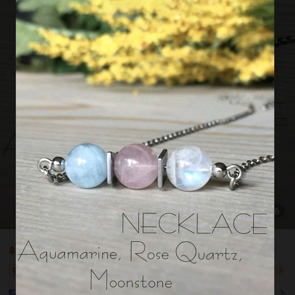 🤍🩷🩵NEW🤍🩷🩵 BEAUTIFUL!! 8MM Round Bar Natural Stone Necklace